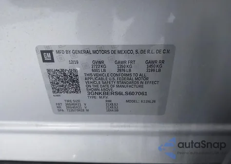 2020 Chevrolet Blazer Fwd Rs z USA, uszkodzony, nr VIN 3GNKBERS6LS607061